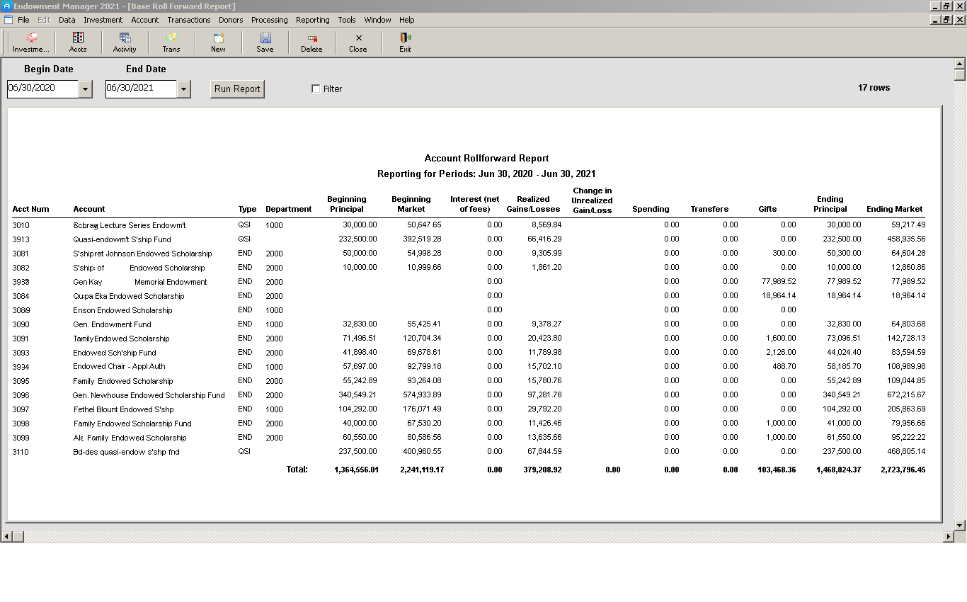 screenshot of Endowment Manager